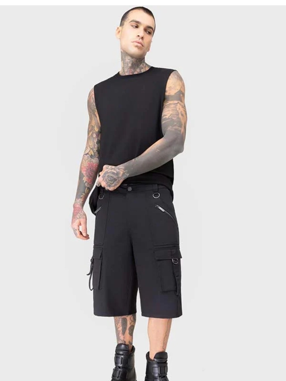 Killstar Black Cargo Shorts with Zip & Ring Details
